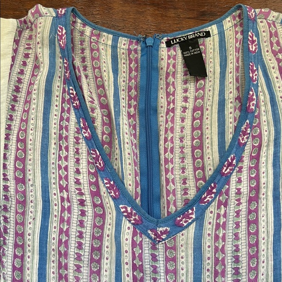 LUCKY BRAND Long Sleeve Bohemian Peasant Tiered Maxi Dress Floral Blue/White S - Picture 5 of 8